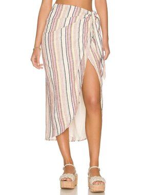 FREE PEOPLE Aubrey Sarong Wrap Skirt Striped Cotton Size 12 Beach Boho Vacay